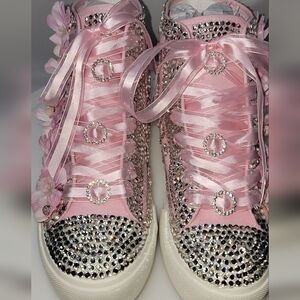 Pink Rhinestone 3D Embellished Women's Sneakers
